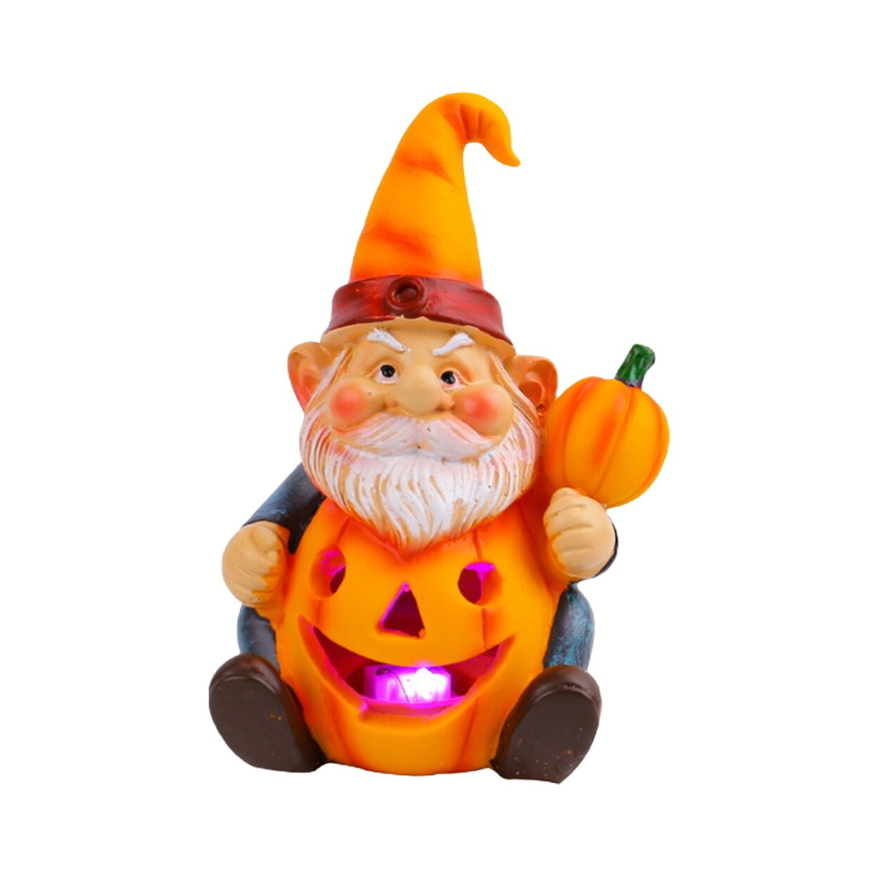 Halloween Pumpkin Lantern Resin Gnome Holding Pumpkin Statue Luminous Yard Dwarf Figurine For Home Courtyard Decor