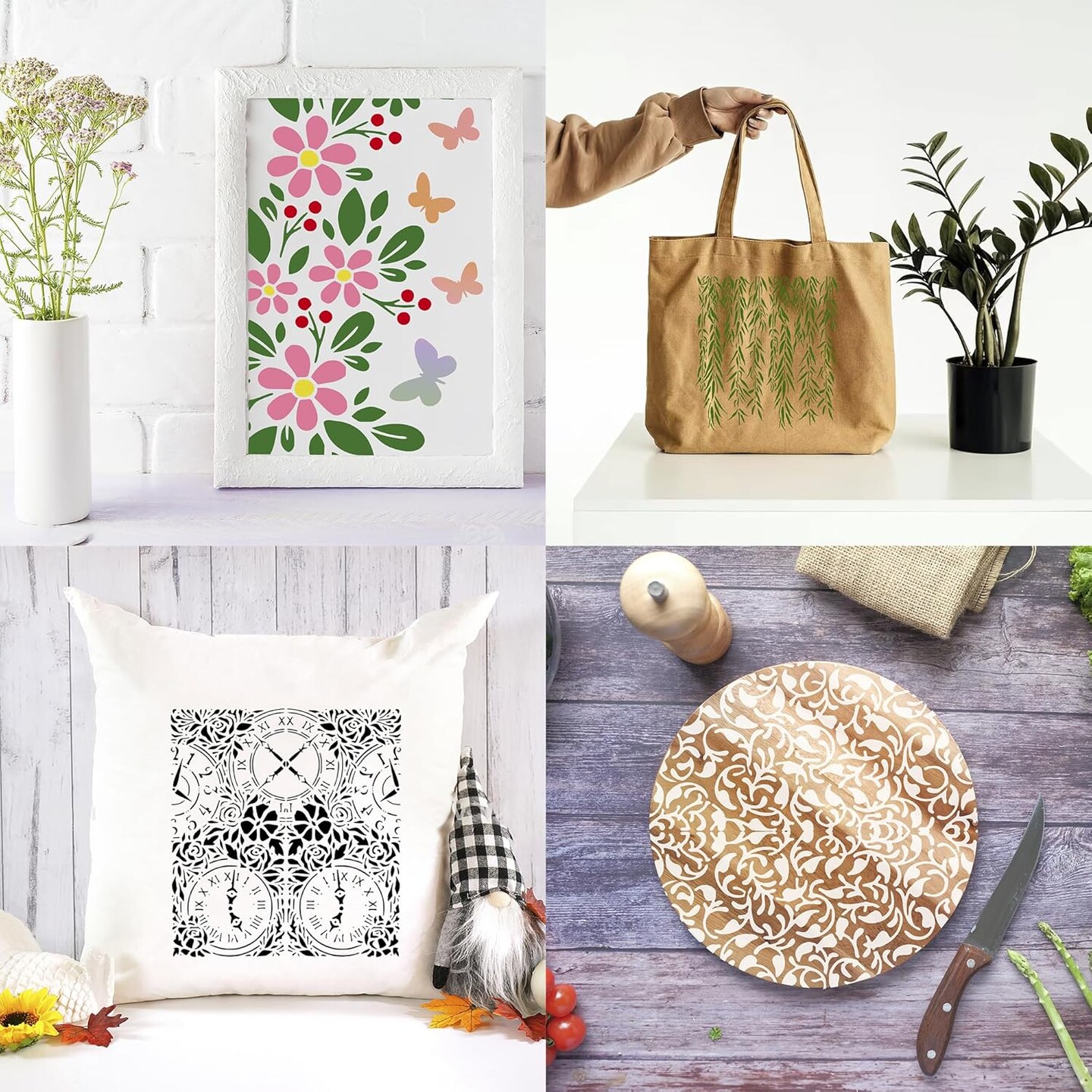 19 Pcs Stencils for Crafts Reusable,Branches Musical Notes Brick Floral Journal Stencils for Junk Journal,Art Card,Scrapbook,Cake and Wood Furniture