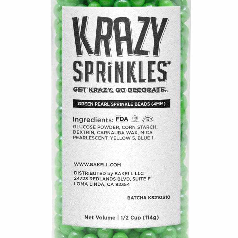 Krazy Sprinkles - Green Pearl 4mm Beads (1/2 Cup, 1x Jar) for Cakes, Ice Cream &#x26; Cookies