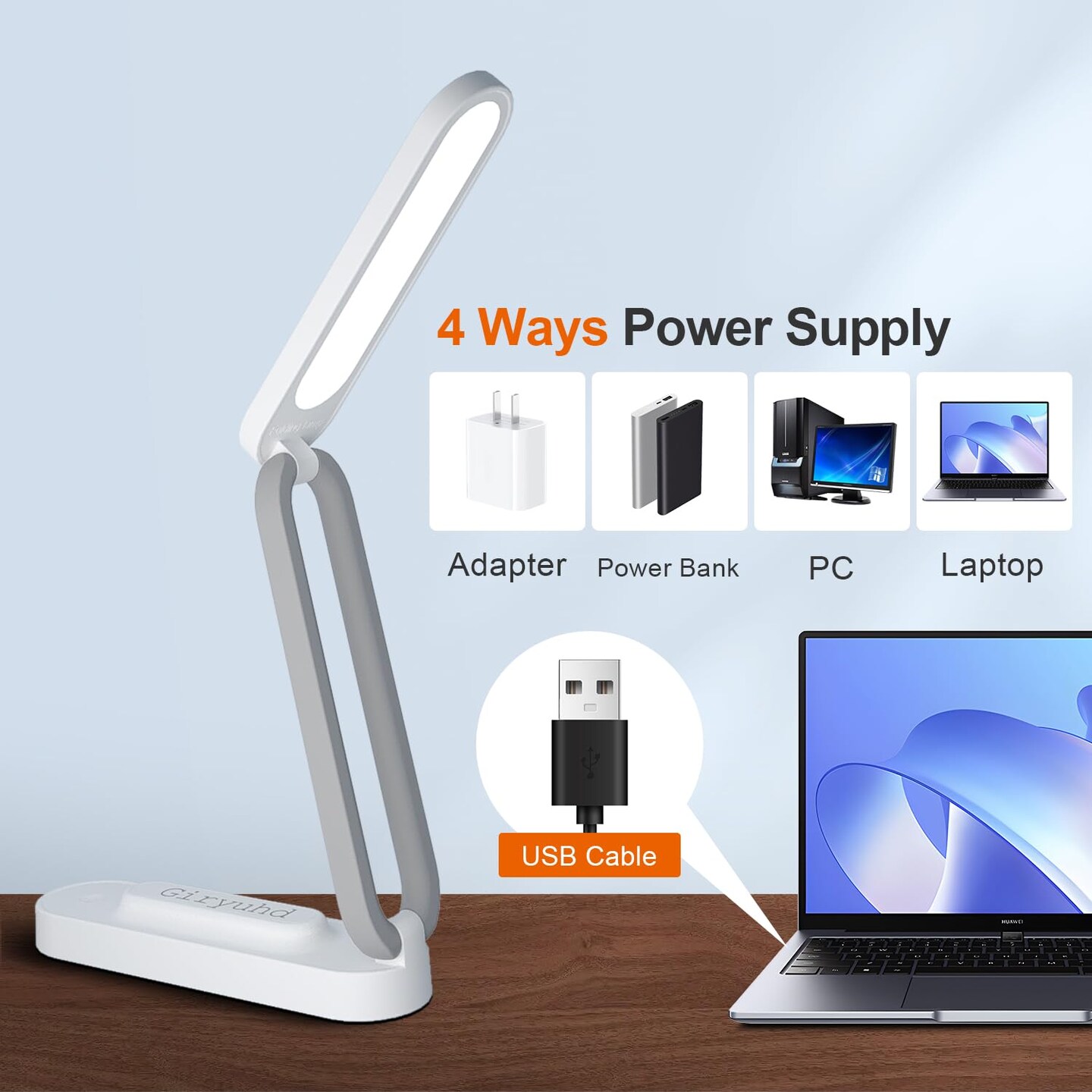 LED Desk Lamp for Office Home & Battery Operated Lamp Rechargeable Lamp Foldable & Portable Light, LED Desk Light Strip, 3 Brightness Dimmable Small Desk Lamp Wireless Reading Lamp (White)