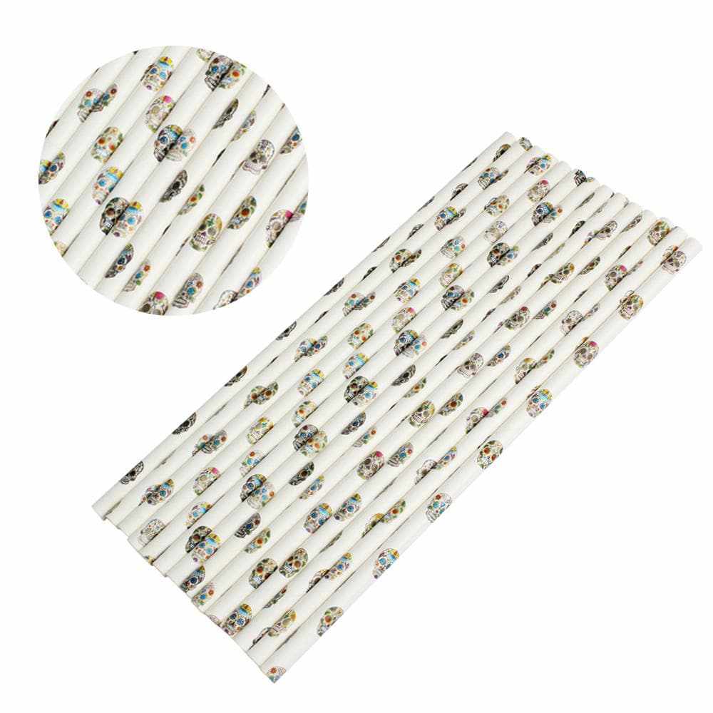 Bakell - Multi Color Skull Cake Pop Party Straws - 24pc