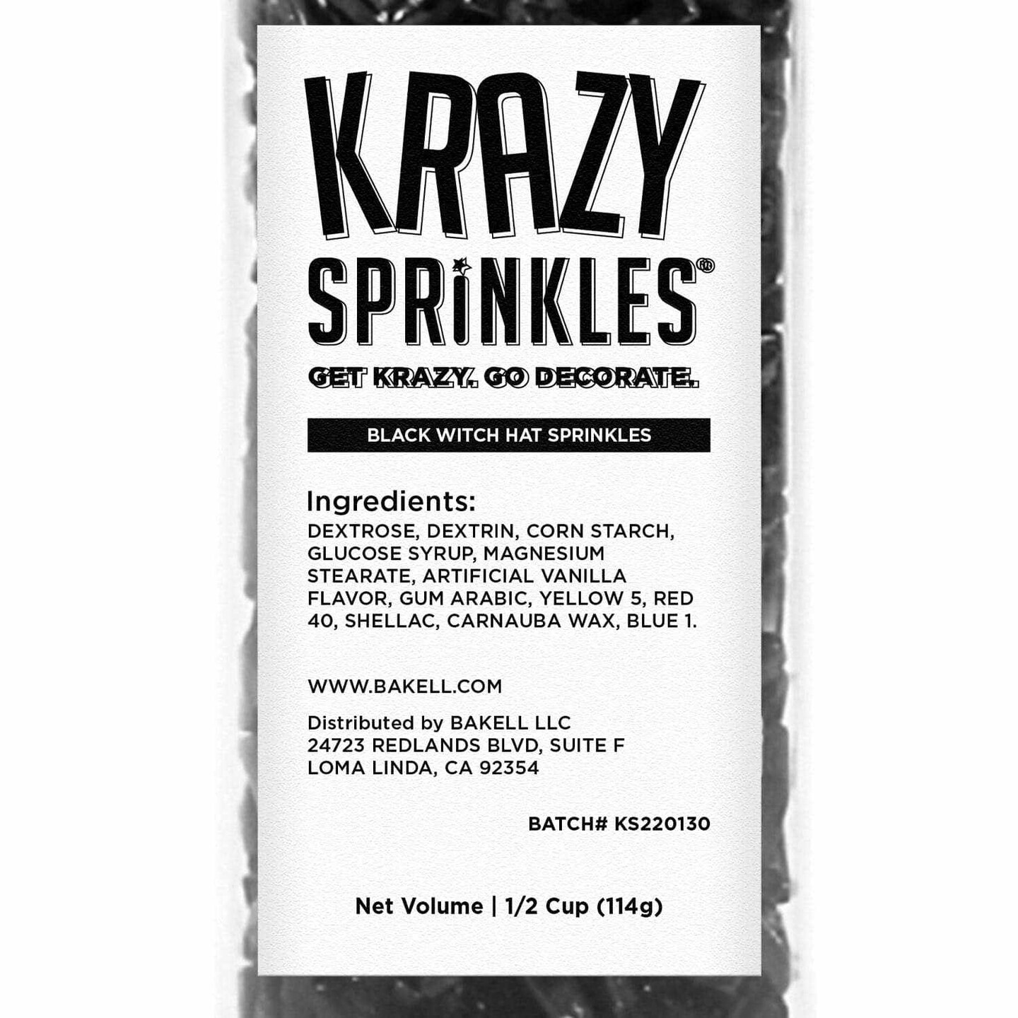 Krazy Sprinkles - Black Witch Hats (1/2 Cup, 1x Jar) for Cakes, Ice Cream &#x26; Cookies