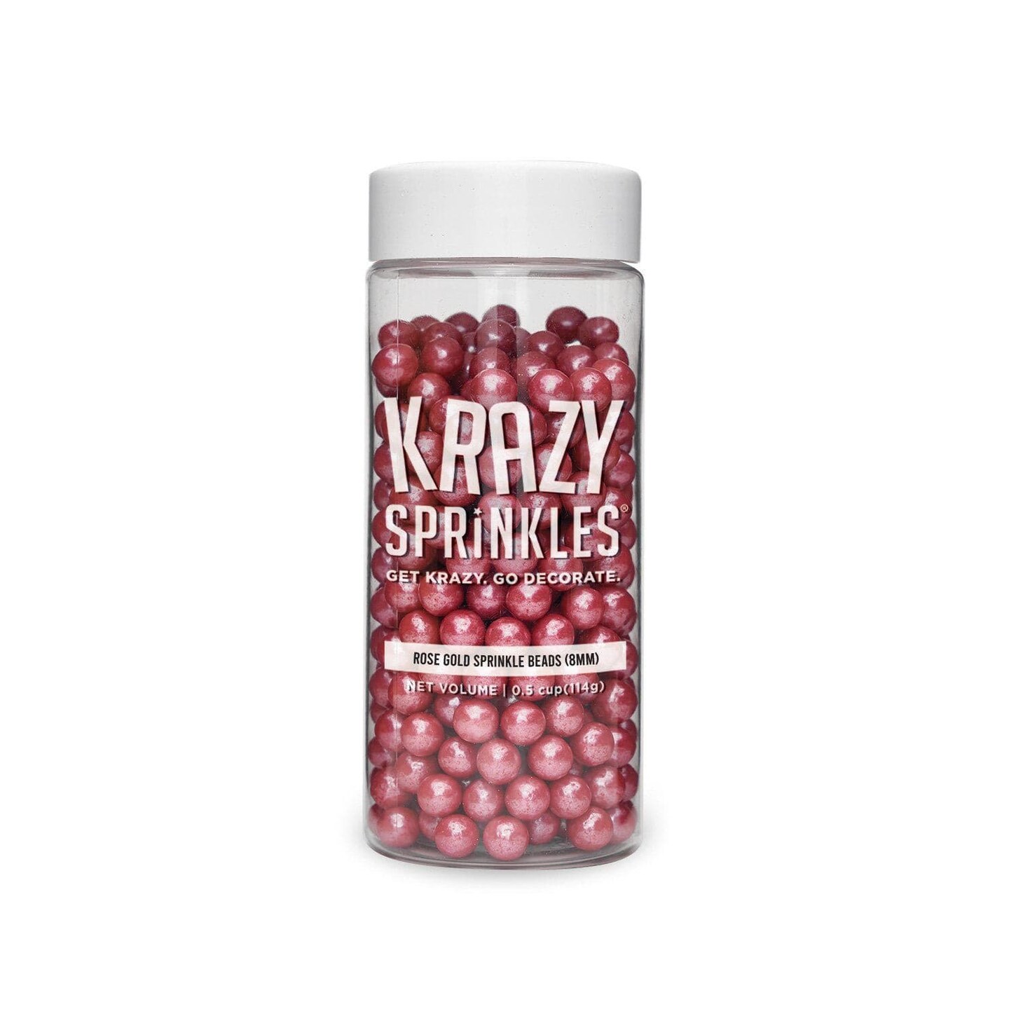 Krazy Sprinkles - Rose Gold Pearl 8mm Beads (1/2 Cup, 1x Jar) for Cakes, Ice Cream & Cookies