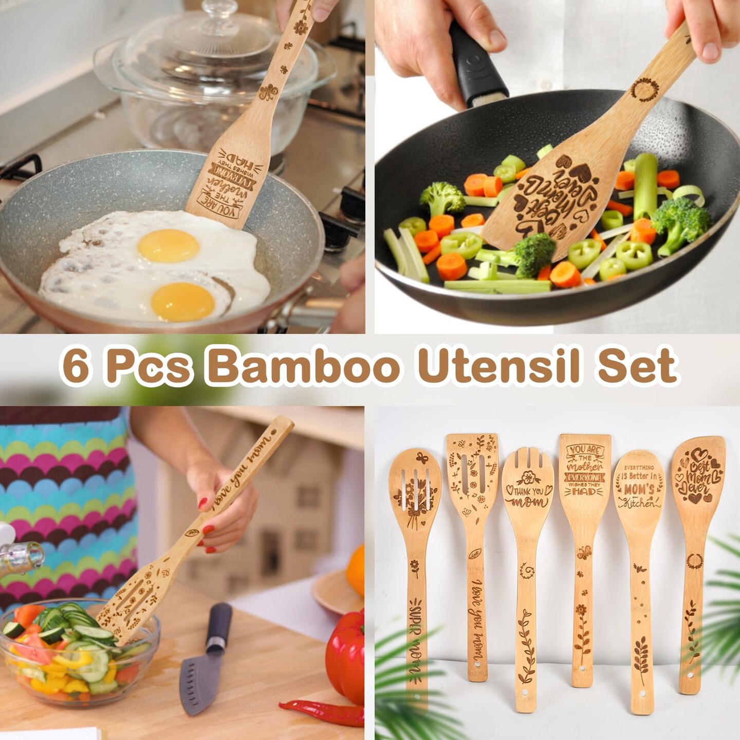 Mothers Day Mom Gifts for Mom Grandma Wife from Husband Daughter Son -Wooden Cooking Spoons Set - Mother&#x27;s, Christmas,Birthday, Anniversary Kitchen Cooking Presents Ideas for Women Her