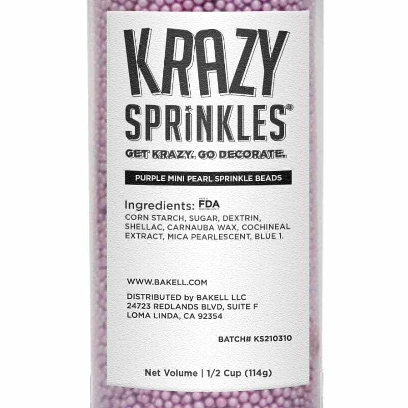 Krazy Sprinkles - Purple Pearl Mini Beads (1/2 Cup, 1x Jar) for Cakes, Ice Cream &#x26; Cookies