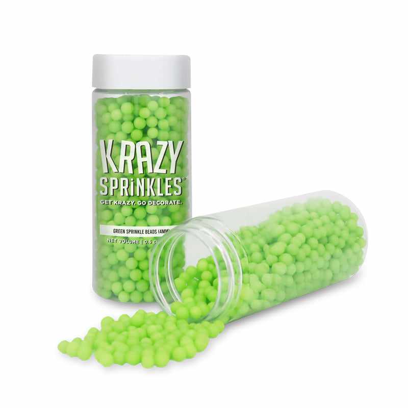 Krazy Sprinkles - Green 4mm Beads (1/2 Cup, 1x Jar) for Cakes, Ice Cream & Cookies