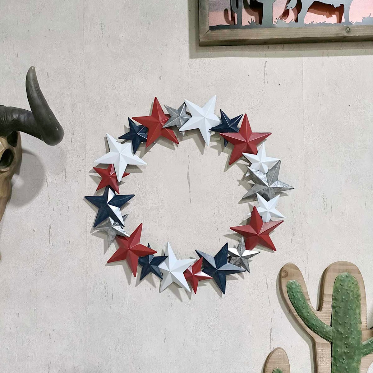 18&#x22; Patriotic Metal Star Wreath &#x2013; Red, White &#x26; Blue Wall Decor for 4th of July