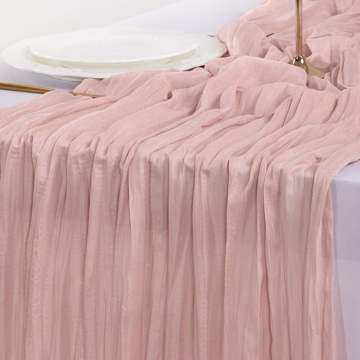 Pink Easter Cheesecloth Table Runner Boho Rustic Gauze Dusty Pink Spring 120 inch 10FT Cheese Cloth Runner for Wedding Party Baby Shower Birthday Home Decor