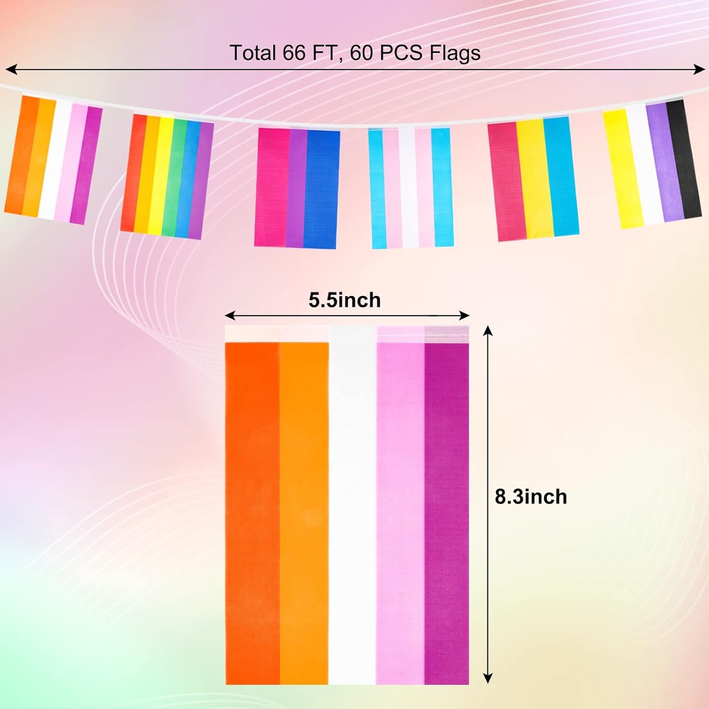 60 Rainbow Triangle Pride Flags, 66 Feet, 2 Sets, 5.5 x 8.3 Inches, LGBT Pride Occasion, Banner, Pennant