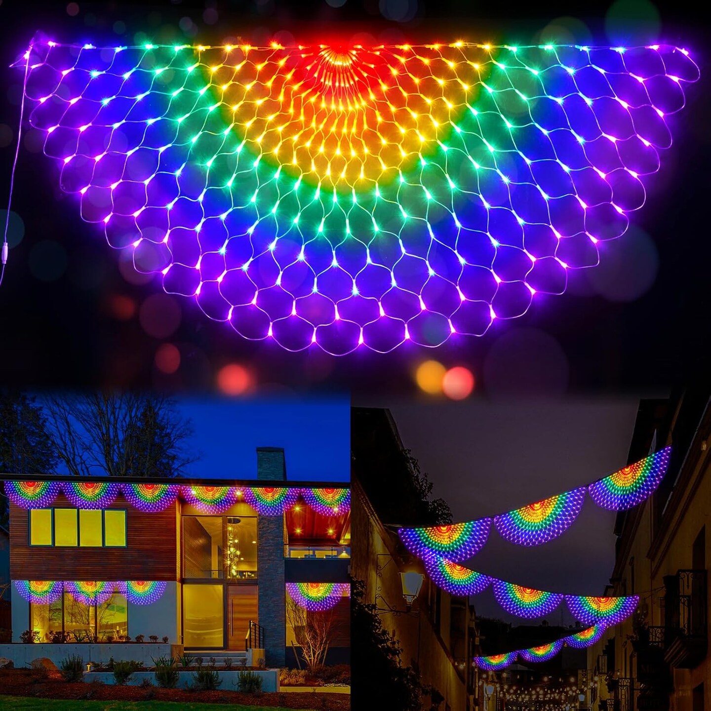 Pride Flag Lights Pride Decorations Lights Outdoor Pride Bunting for Pride Month Connectable, 250LEDs Waterproof Rainbow Flag LED Net Lights, Pride Month Decorations for Room, Yard, Party, Office