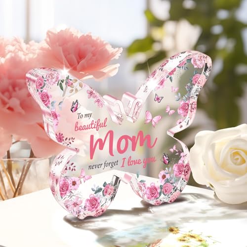 Mothers Day Gifts for Mom from Daughter Son: Eletorot Unique Mom Birthday Gifts, Butterfly-Shaped Acrylic Keepsake Decorations, 5x3.8 inch Christmas Presents Ideas for Love Mom Grandma Wife