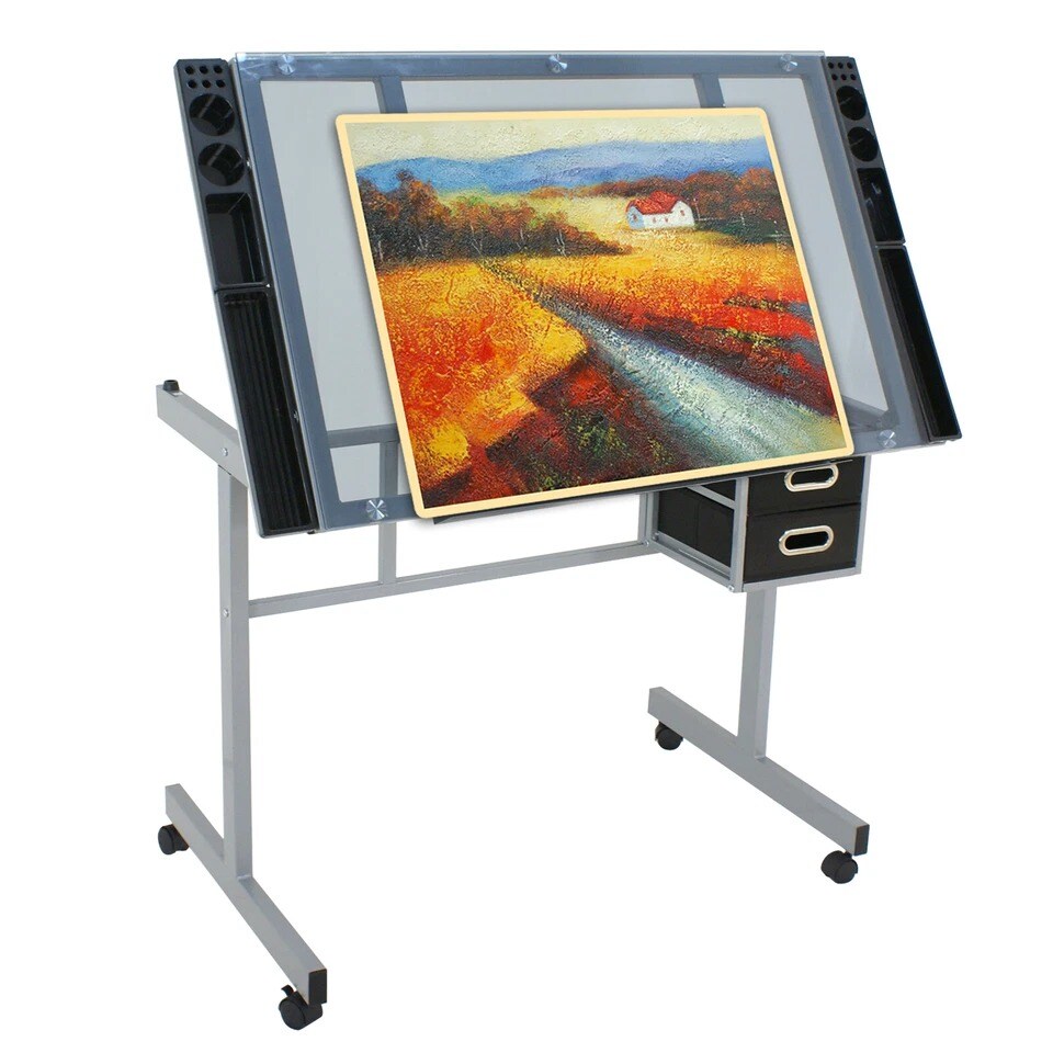 Adjustable Drafting Table with Drawers &#x2013; Artist Art Desk for Drawing &#x26; Crafts