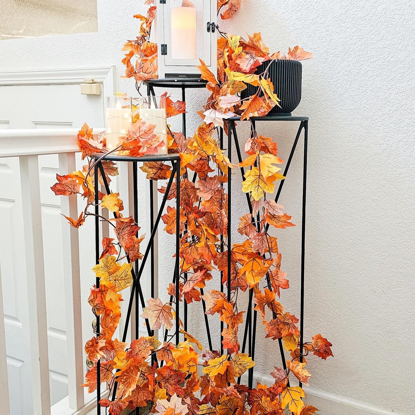 3 Pack Fall Leaf Garland, Hanging Fall Vines Autumn Garland Artificial Maple Fall Leaves Thanksgiving Decor for Home Wedding Fireplace Party