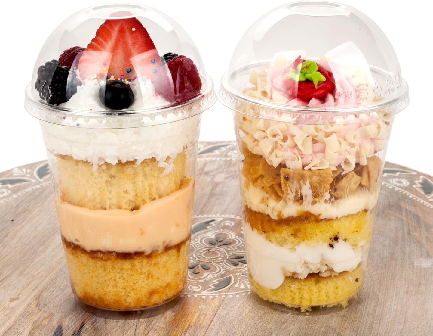 Golden Apple, 16oz-50sets Plastic clear cups with Dome lids No hole