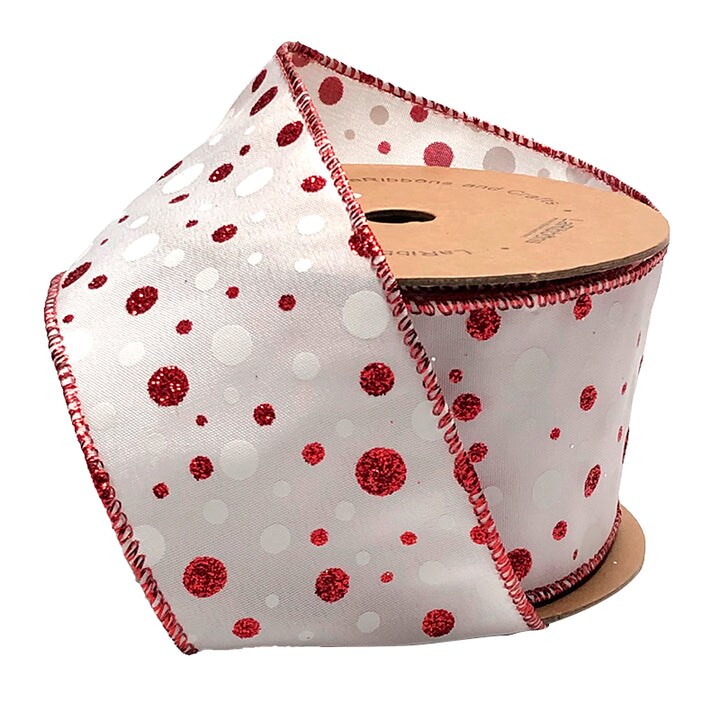LaRibbons 2 1/2" Wired Ribbon | "Glitter Polka Dot" | 10 Yard Roll