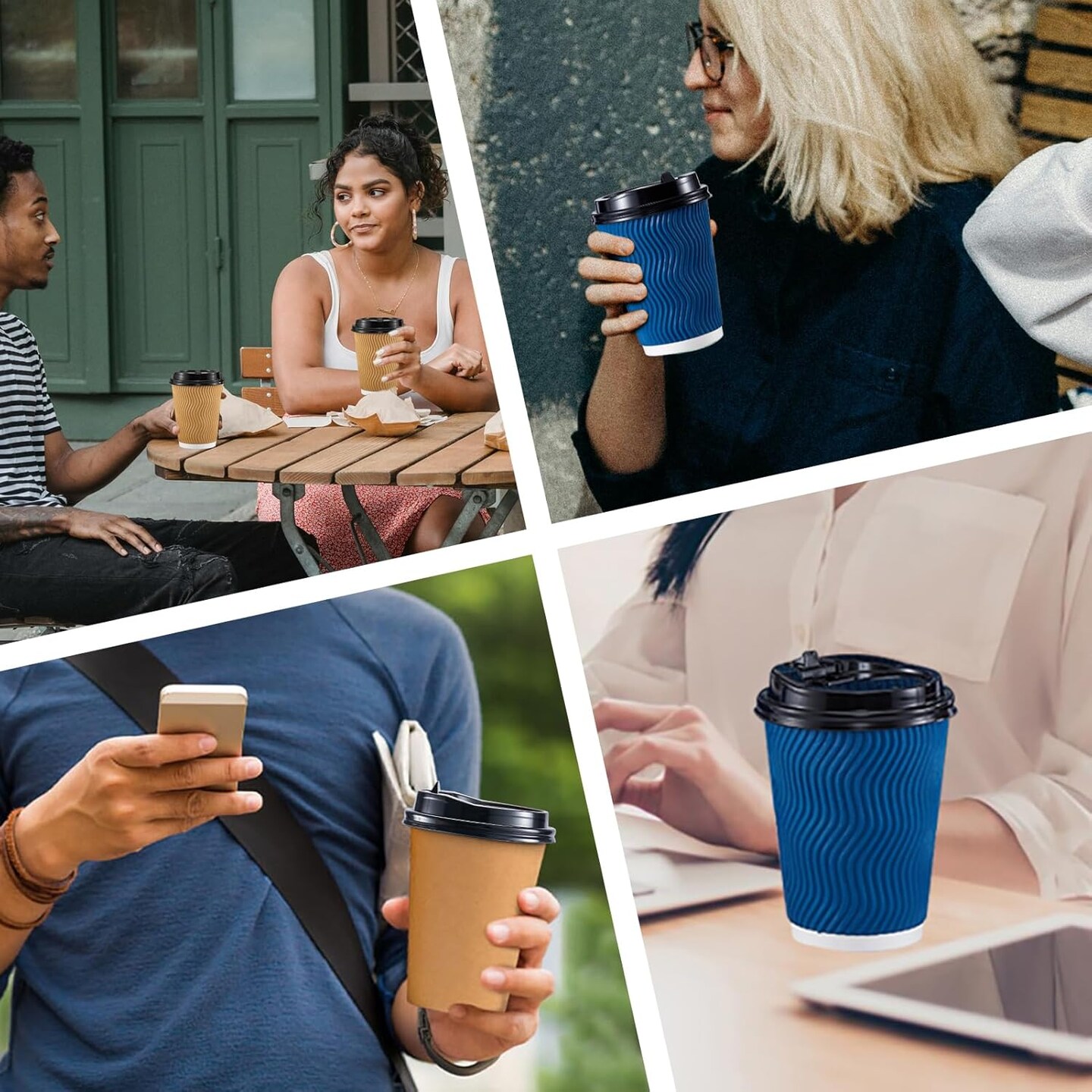 150 Pack Coffee Cup lids, Disposable Plastic Cup Lids for 10, 12, 16, 20, 24 oz Paper Cups, Hot/Cold Drinking Cup Lids, 3.54 Inches/90 mm Diameter - Black