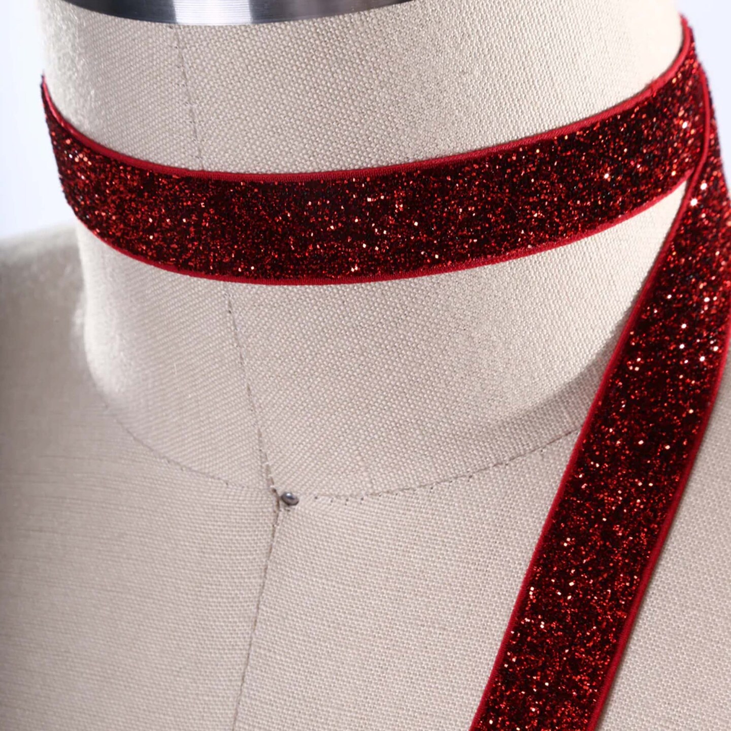 5/8&#x22; Red Glitter Elastic Trim Scarlet Sparkly Elastic for Face Mask Headband DIY 2 Yards