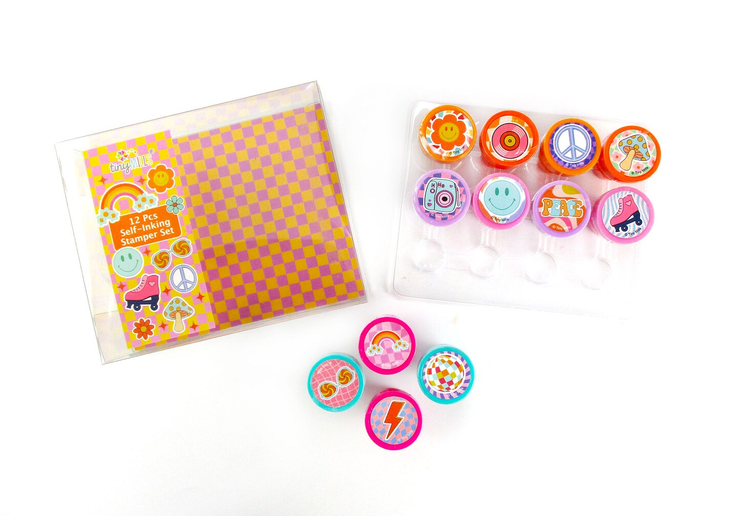 TINYMILLS 12 Pcs Groovy 70&#x27;s Hippie Stamp Kit