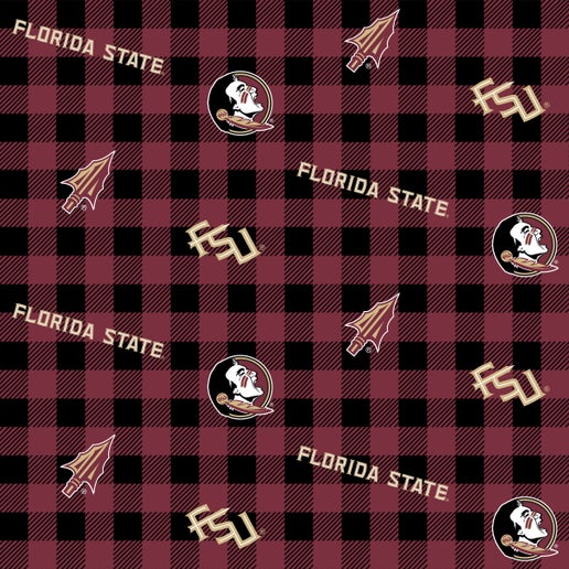 Licensed NCAA Florida State University Buffalo Plaid FSU-1207 Cotton Fabric by the Yard