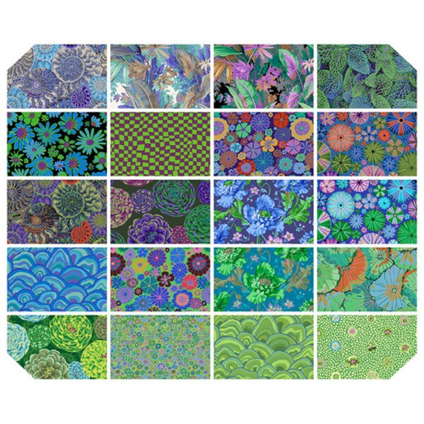 Kaffe Fassett 5&#x22; Square Pack (Charm Pack) in 2024 Cool by Kaffe Fassett Collective for Free Spirit (FB6CPGP.AUG24COOL)