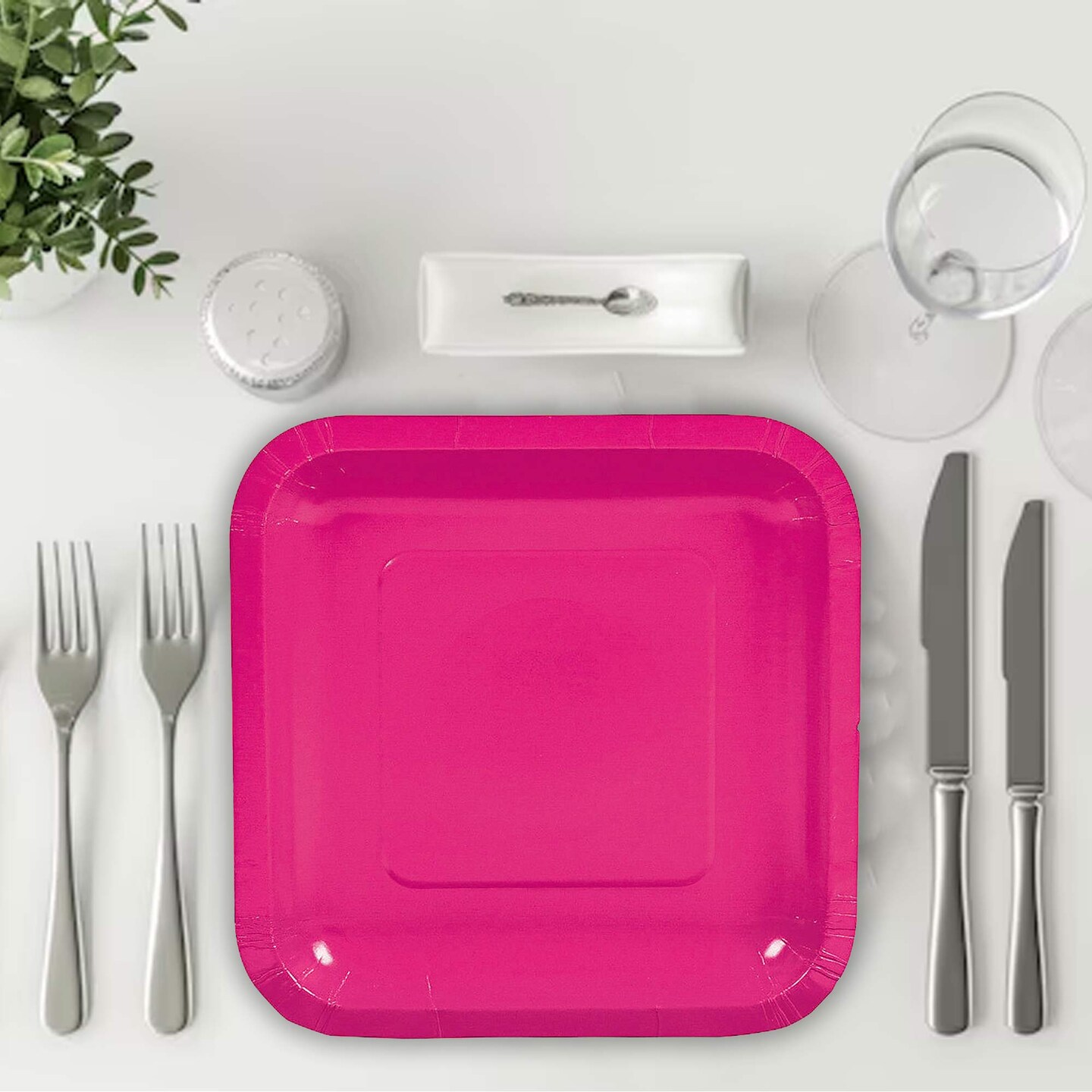 24 Count Hot Pink Square Paper Dessert Plates for Baby Shower Party 7"