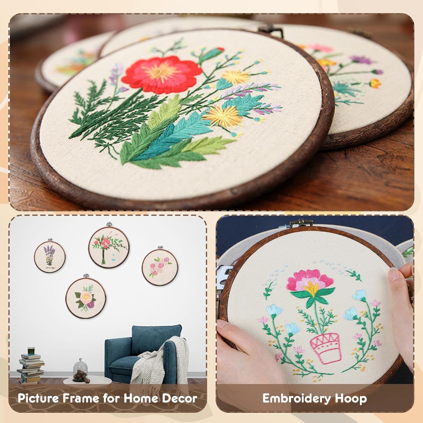 4 Pcs Round Embroidery Hoops Set-Decorative Cross Stitch Hoop Ring (4 Different Size)