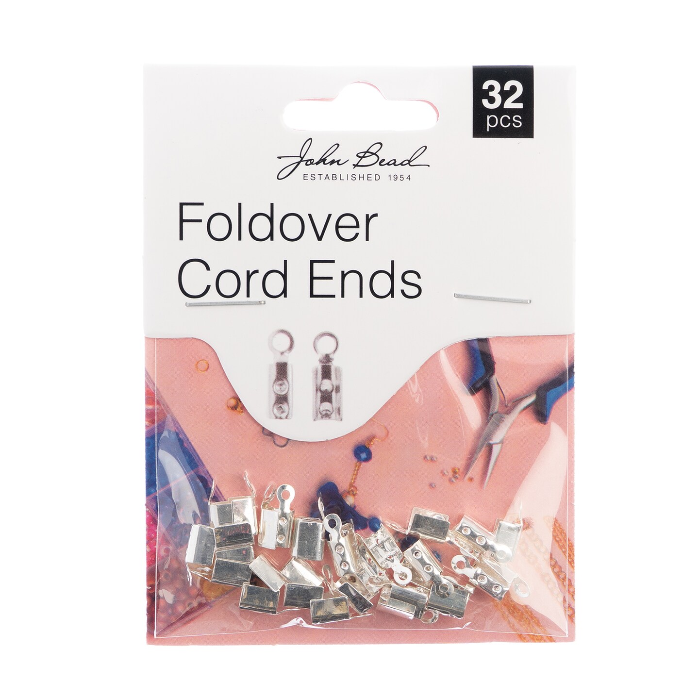 John Bead Must Have Findings 10mm Fold Over Cord Ends, 32pcs