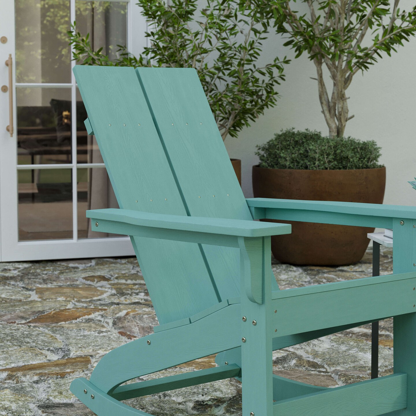 Merrick Lane Set of 2 Wellington UV Treated All-Weather Polyresin Adirondack Rocking Chair for Patio, Sunroom, Deck and More