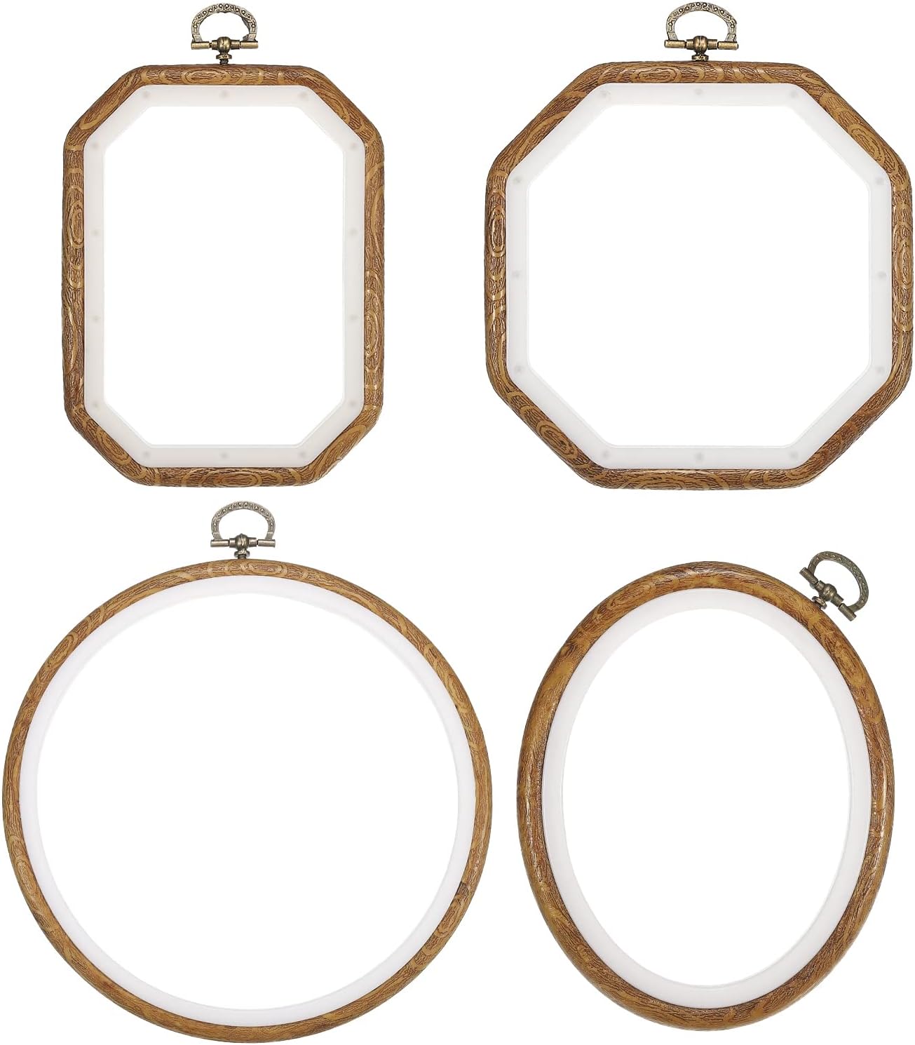 4 Pieces Embroidery Hoops Set Imitated Wood Frame Circle Oval