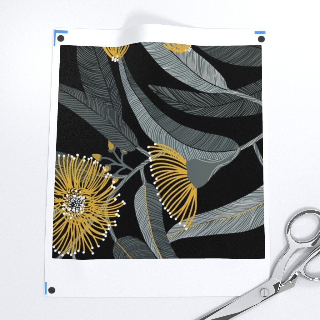Dark Eucalyptus Australian Floral Gray And Yellow 2021 Colors Color Of The Year Custom Printed Fabric by Spoonflower Various Fabrics by the Yard or Fat Quarter