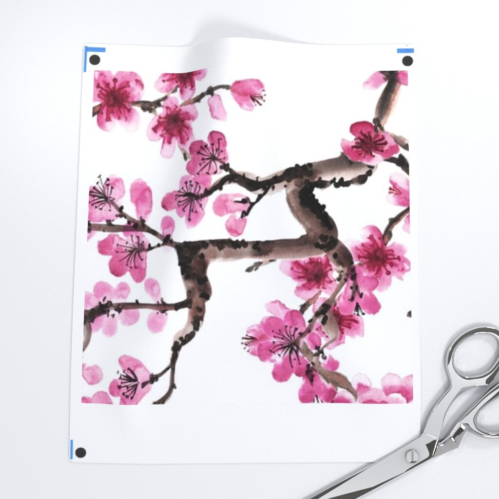 Cherry Blossoms Spring Flower Pink Watercolor Japanese Inspired Tree Floral Custom Printed Fabric by Spoonflower Various Fabrics by the Yard or Fat Quarter
