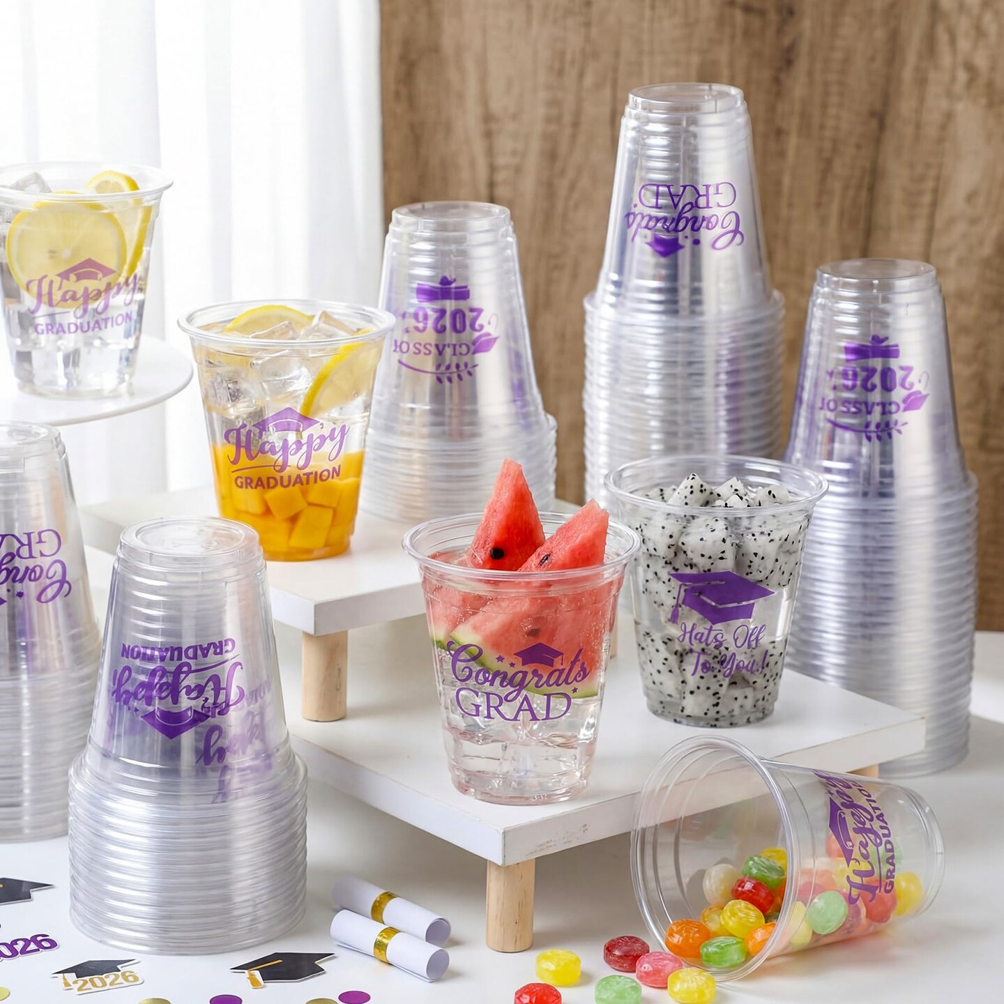 200 Pcs 12oz Graduation Cups 2026 Disposable Plastic Cups for Class of 2026 Graduation Party Congrats Grad Elegant Party Supplies Tableware Decorations (Purple)