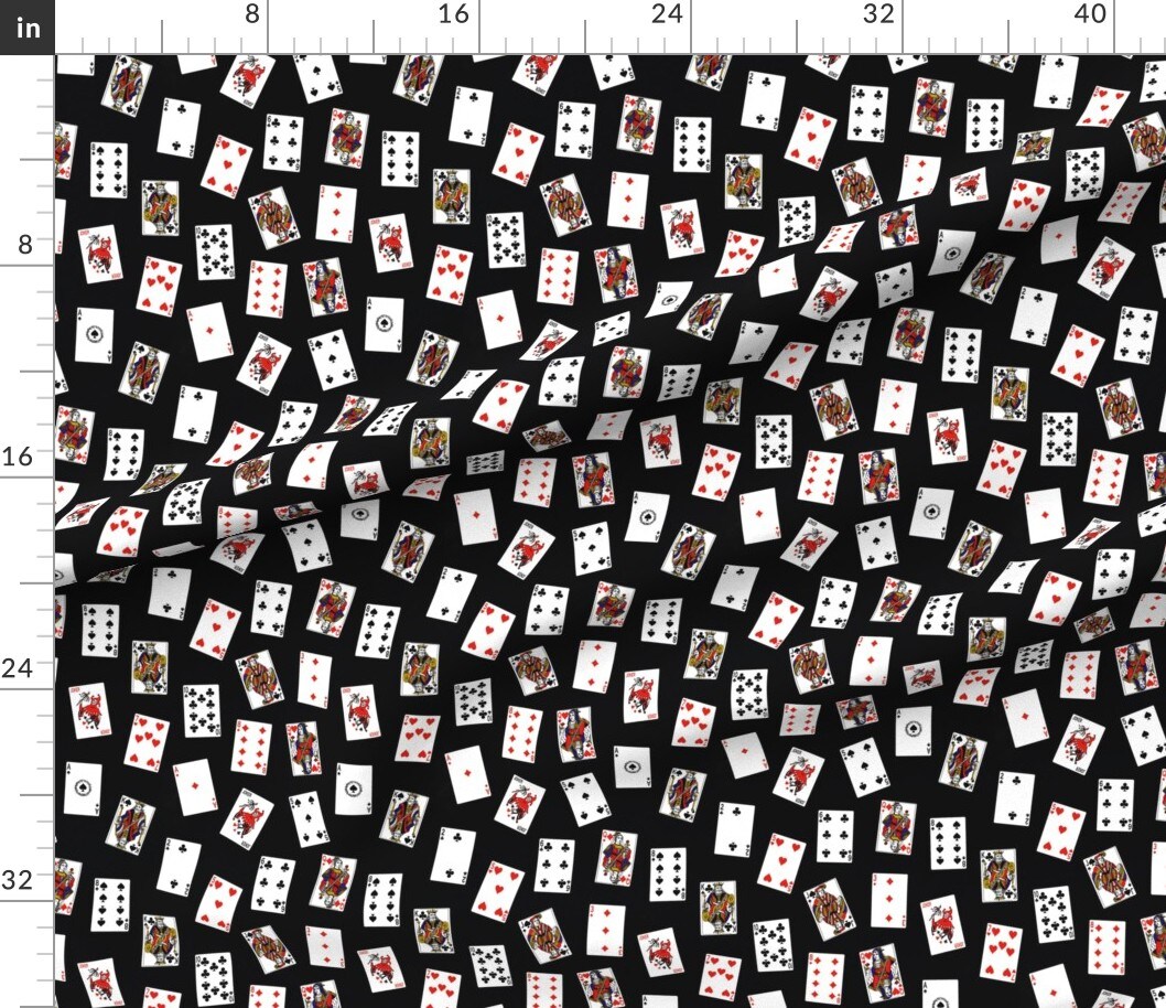 Scattered Playing Cards Black Deck Gambling Casino Masculine Game Room Custom Printed Fabric by Spoonflower Various Fabrics by the Yard or Fat Quarter