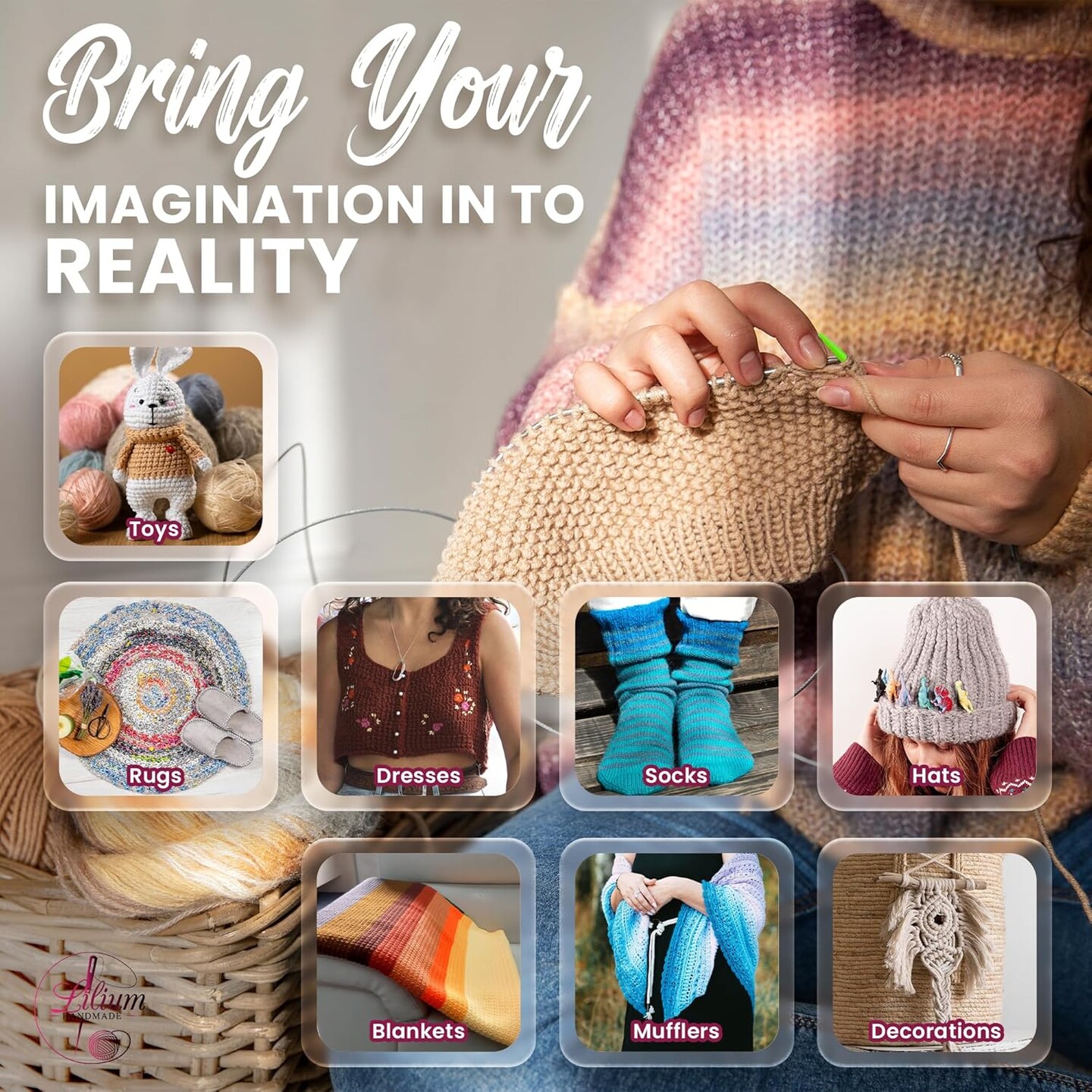 Starter Crochet Kit for Beginners & Adults – 73-Piece Set with 15 Vibrant Yarn Skeins, Ergonomic Hooks, Tote Bag & Organizer – Perfect Crochet & Knitting Starter Kit