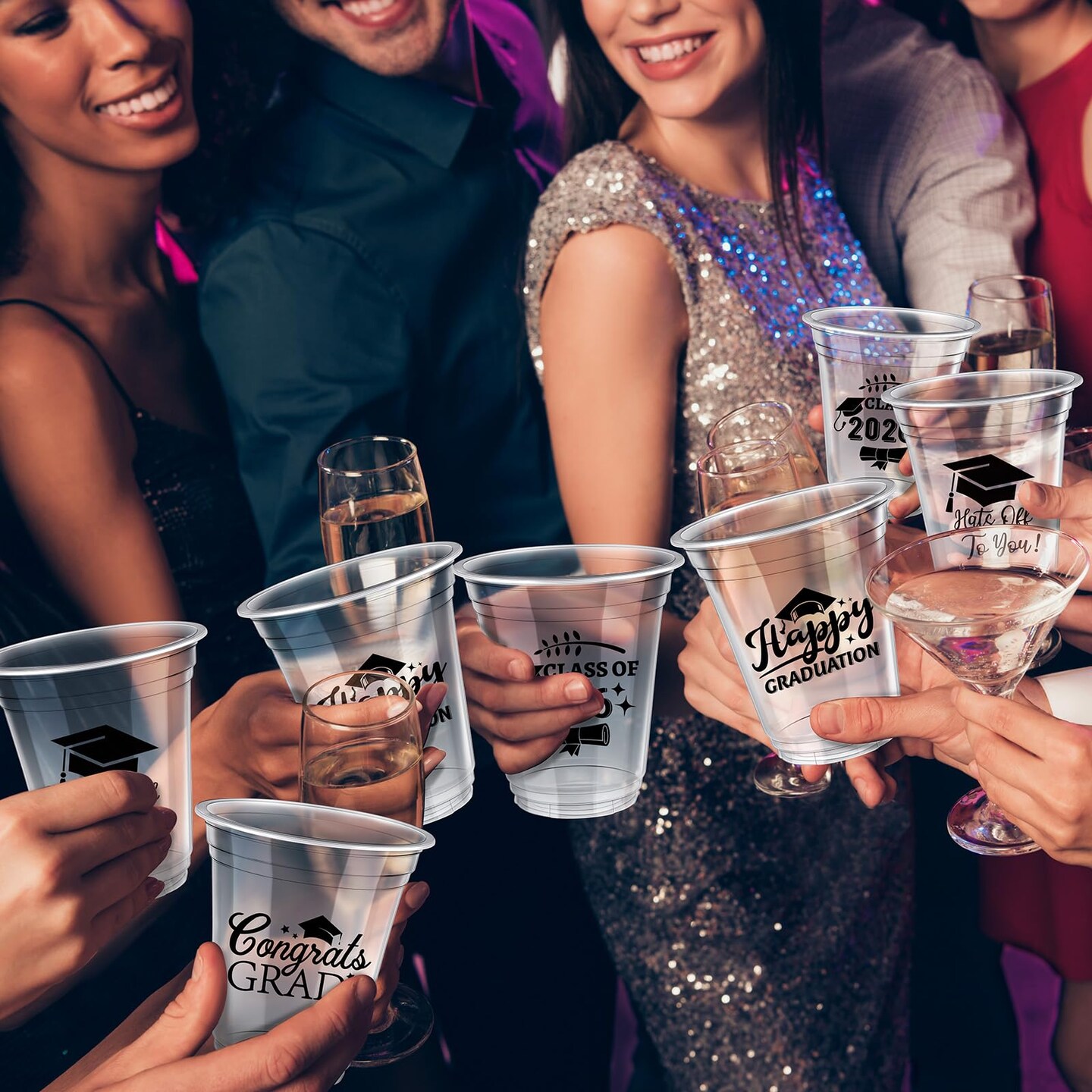 100 Pcs 12oz Graduation Cups 2026 Disposable Plastic Cups for Class of 2026 Graduation Party Congrats Grad Elegant Party Supplies Tableware Decorations (Clear)