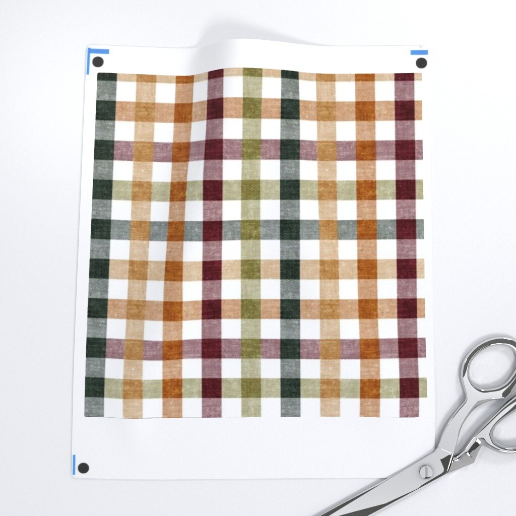 Fall Plaid Thanksgiving Colors Green Checks Custom Printed Fabric by Spoonflower Various Fabrics by the Yard or Fat Quarter