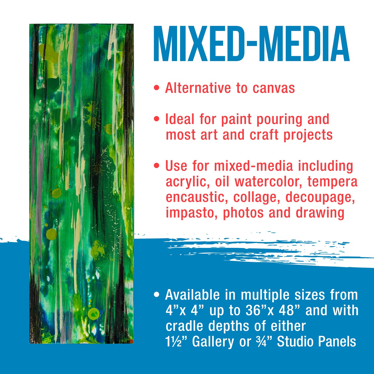 Unfinished Cradled Wood Panels for Painting, 2 Pack of 12x48 inch - Gallery Birch Wooden Canvas Boards 1-1/2&#x22; Deep - Mixed-Media Craft, Acrylic, Oil, Encaustic, Paint Pouring