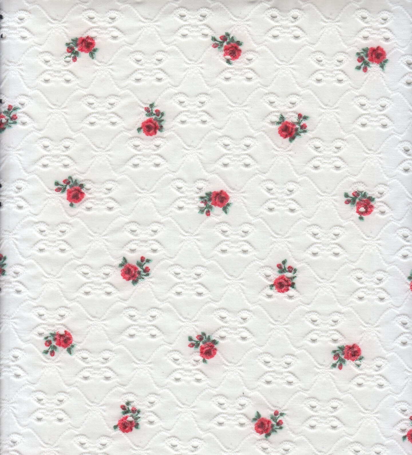 1 Yard Ivory &#x26; Coral Red DTY Knit Jacquard Ditsy Eyelet Print Fabric 58/60 Inches Wide