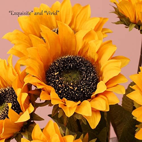 7PCS Artificial Sunflower Flowers Long Stem Silk (Yellow-vintage) 4.75"D x 4.75"W x 17.8"H