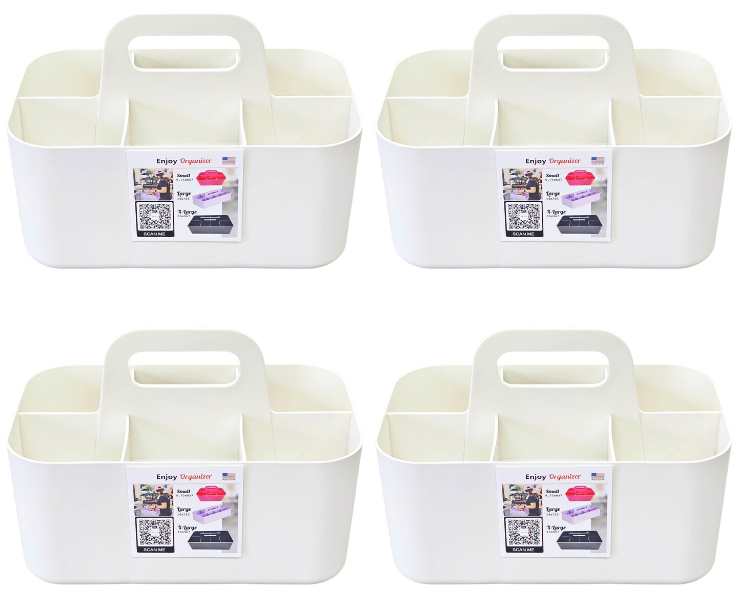 Enjoy Organizer 4 Pack Small Stackable and Portable Simple 6-Compartment Caddy - Made In USA