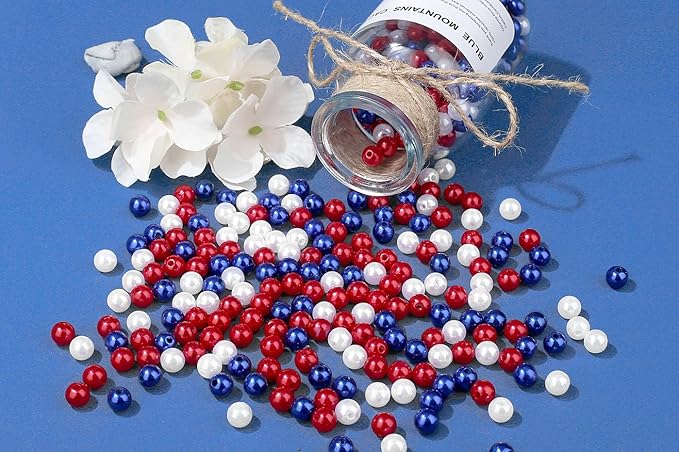 Red White and Blue Beads, 4th of July Beads 8mm Patriotic Beads for Crafts Red White Blue Fake Pearls, 4th of July Accessories 250 Anniversary Independence Day Beads for Jewelry Making 500PCS