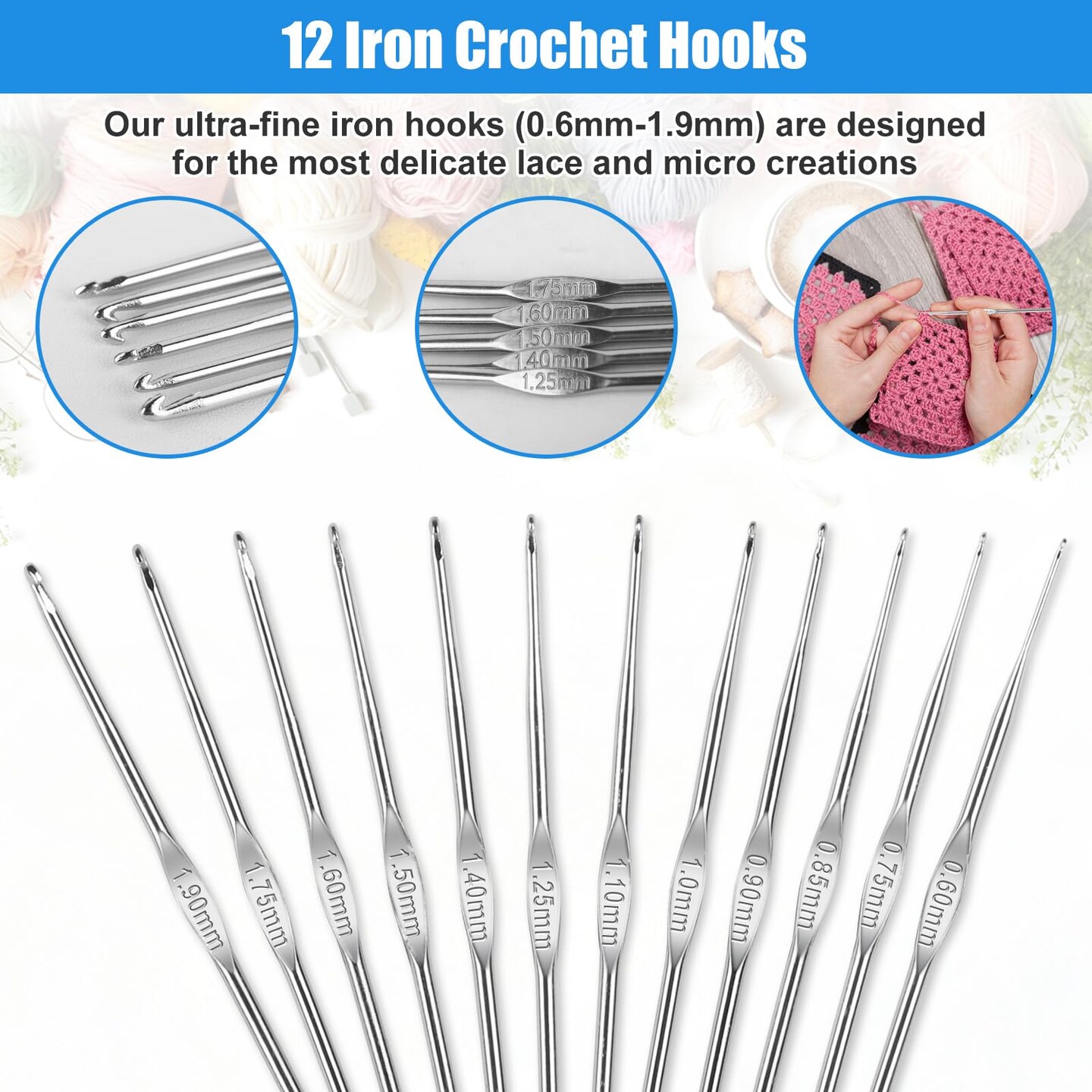 Crochet Hooks Set, 54 Pack Crochet Needles Set Crochet Kits for Beginners, Ergonomic Crochet Hooks Kit with Storage Case, Knitting Needles, Hand Craft Knitting Accessories for Crocheters