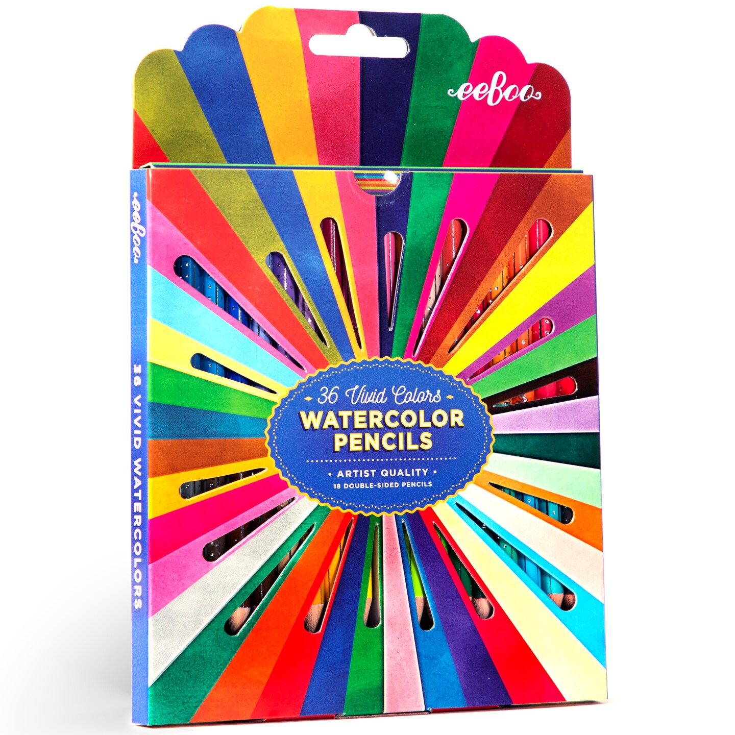 eeBoo: Watercolor Pencils - Rainbow - 18 Double-Sided Pieces, 36 Colors, Foil Barrels, Artist Quality, Adults Art Supplies