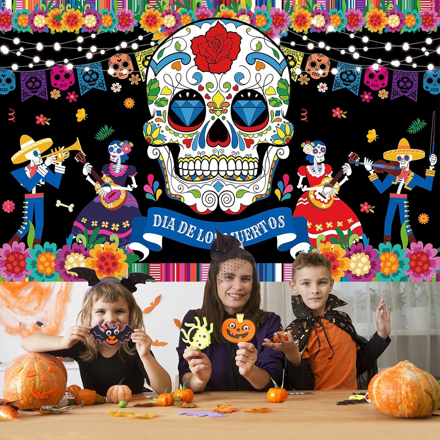 Day of The Dead Banner Extra Large Dia De Los Muertos Backdrop Banner(Colorful)