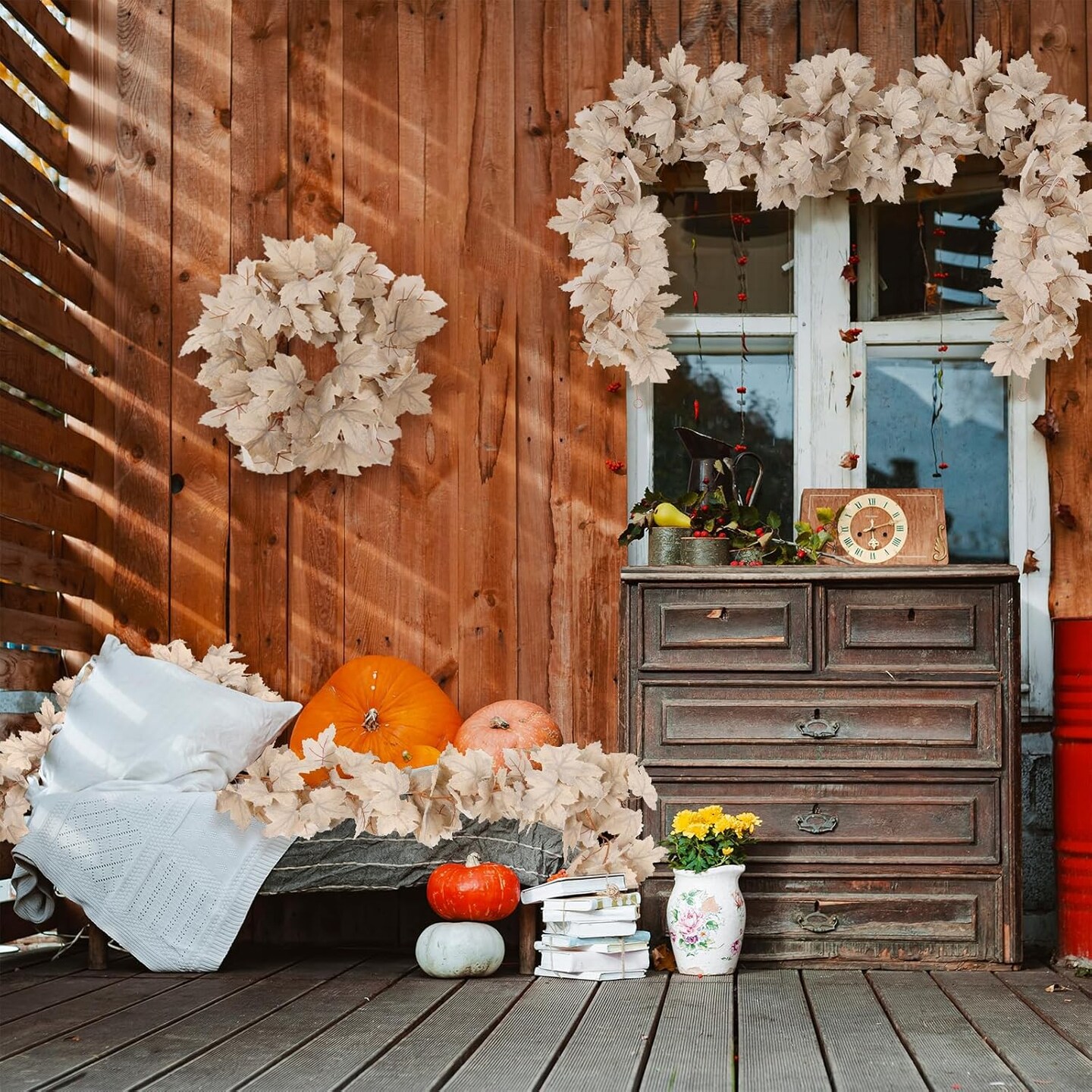 2 Pack Fall Garland Fall(Warm White Maple Garland)&#x9;9.02 x 4.17 x 3.9 inches