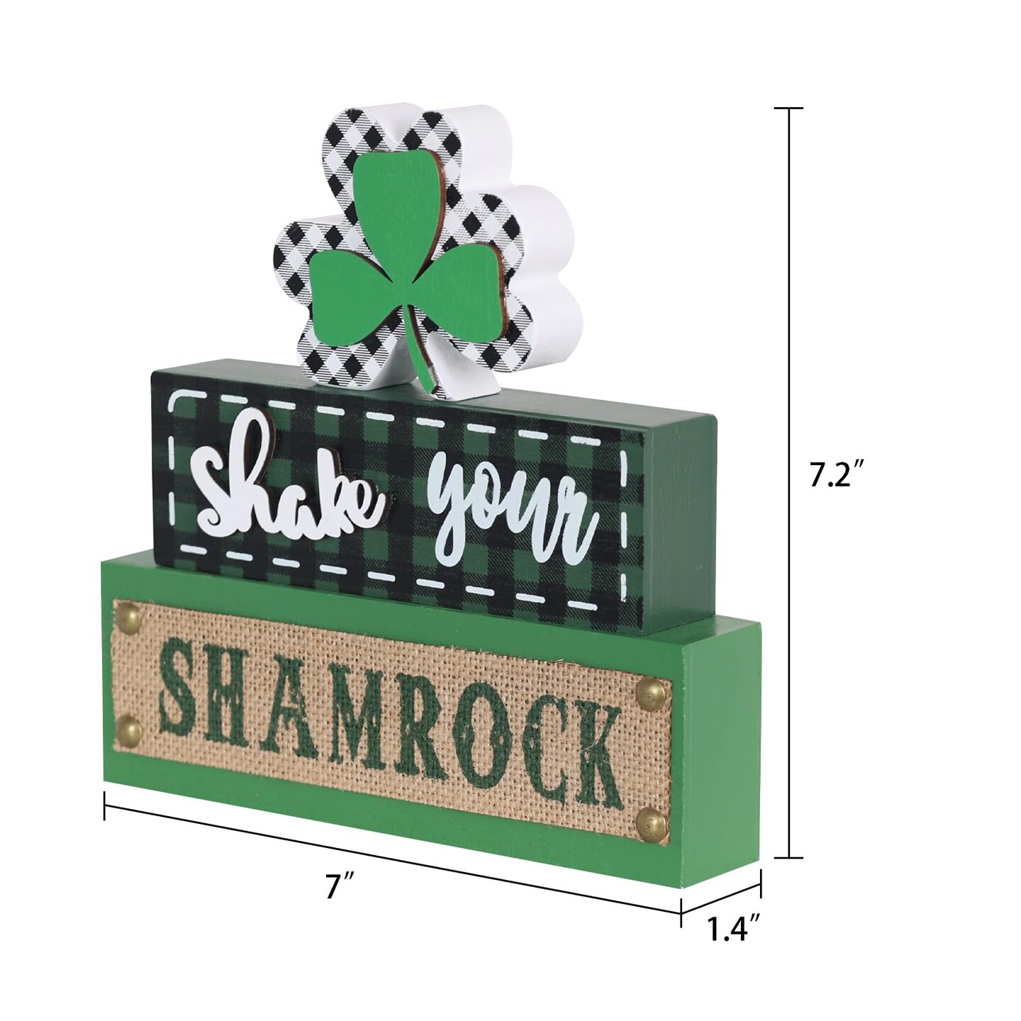 St Patricks Day Decorations, 3-Layered Shamrock Wood Block St Patricks Day Decor, Shamrock Ornaments Shake Your SHAMROCK Sign Saint Patricks Day Decorations for the Home, Table, Mantel