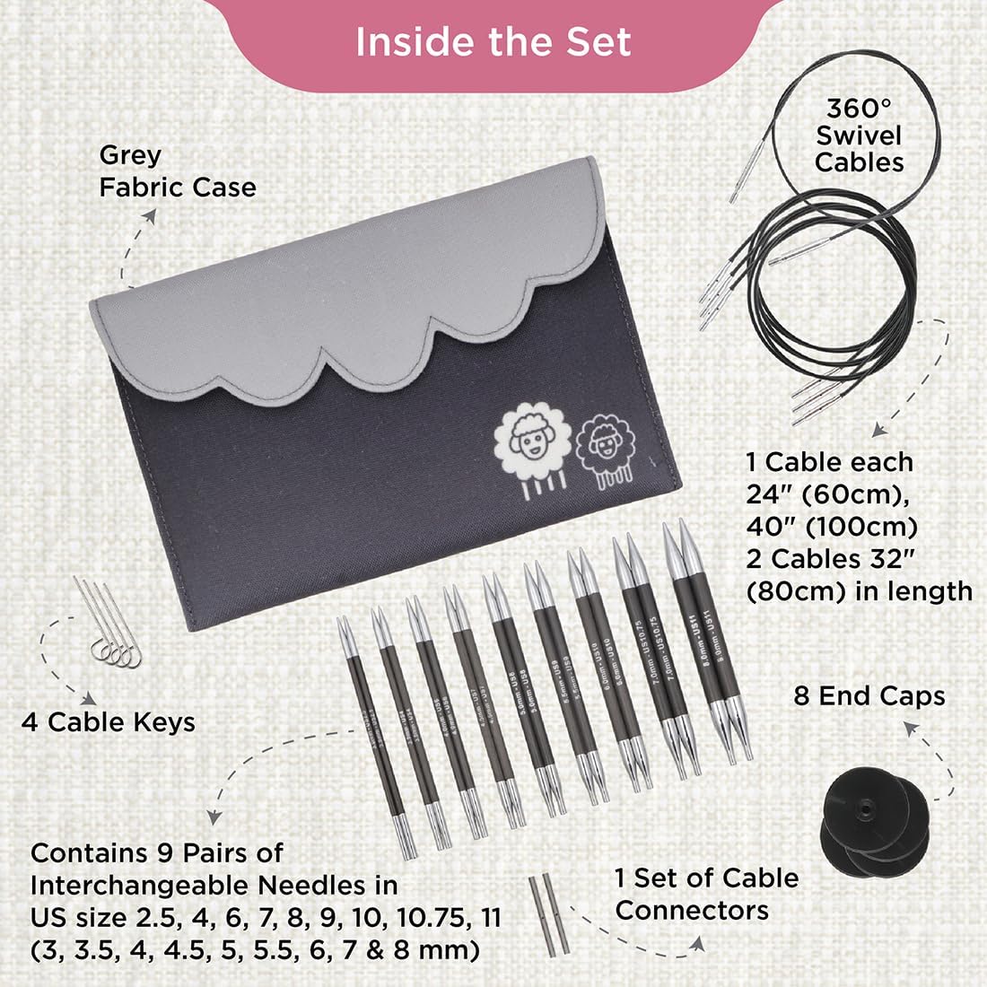 KnitPro Karbonz Deluxe Interchangeable Knitting Needle Set 5"(13cm)