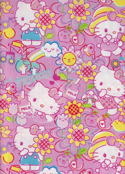 Licensed Character Print - Hello Kitty Garden Doodle Pink Multi Cotton Fabric by the Yard