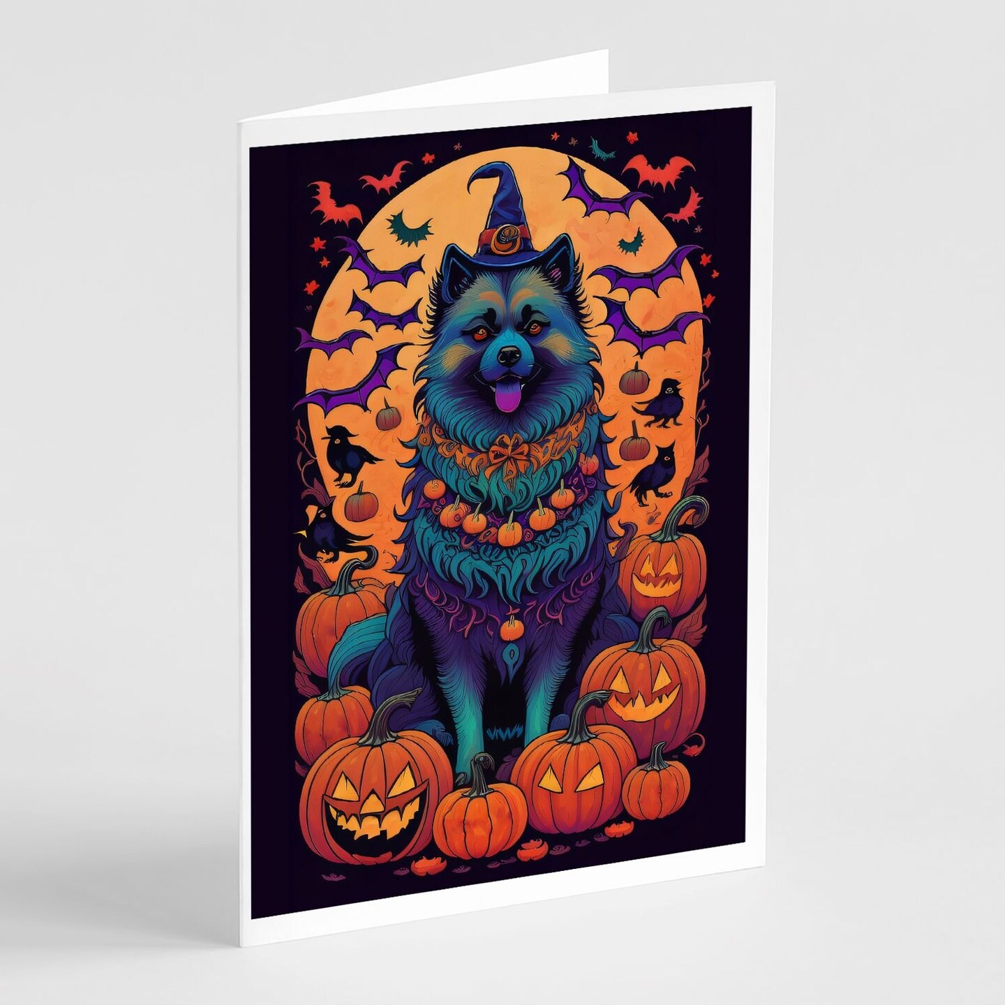 Edge Collections - 5" x 7" - Multicolor - Keeshond Witchy Halloween Greeting Cards - 8 Pieces