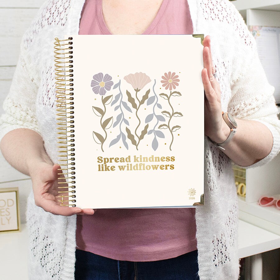 bloom daily planners 2026 Hard Cover Weekly & Monthly Planner, 8.5" x 11", Spread Kindness Like Wildflowers